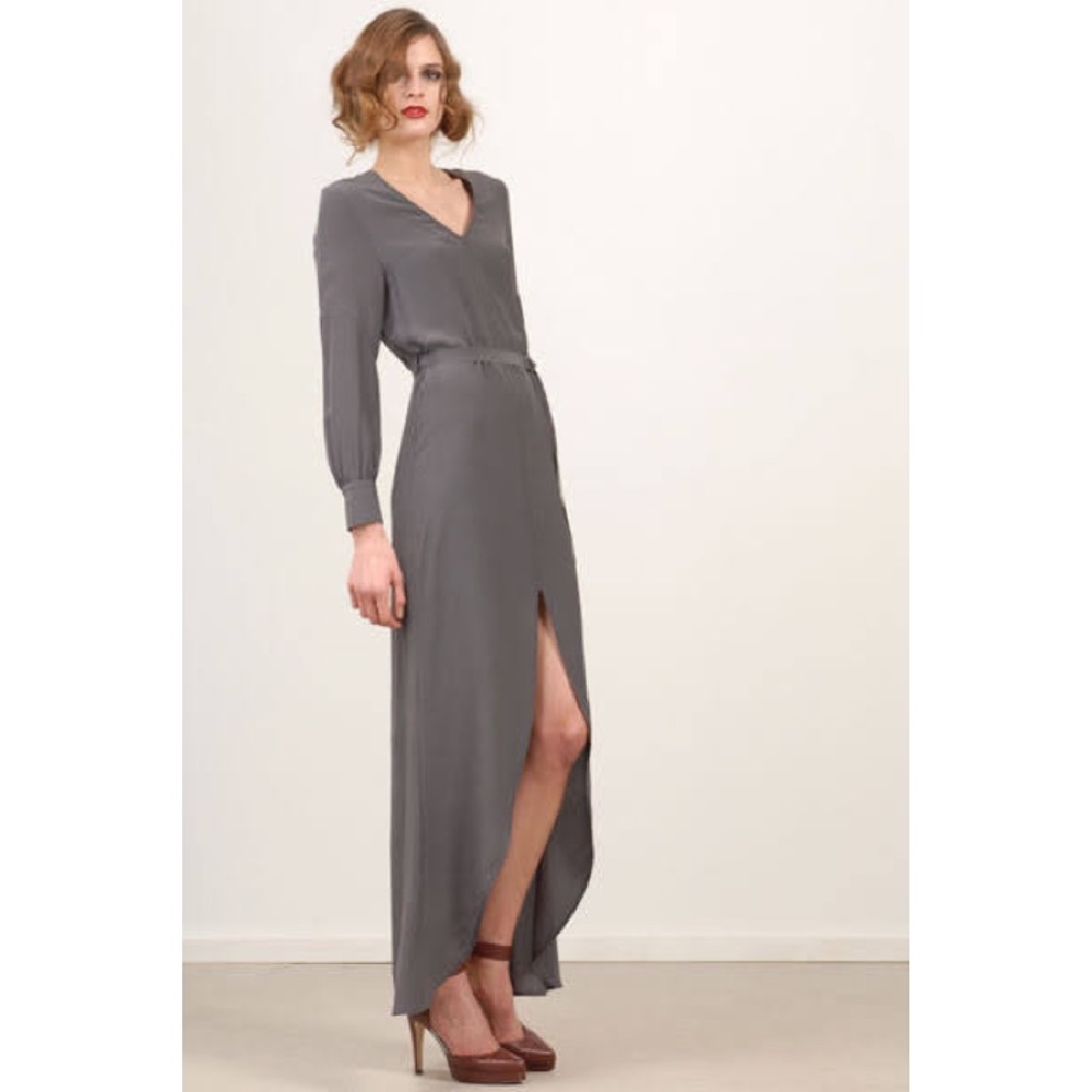 GEREN FORD SILK Long Sleeve Center Slit Maxi Dress